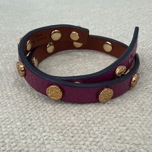 Tory Burch Plum Leather Wrap Bracelet with Gold Accents